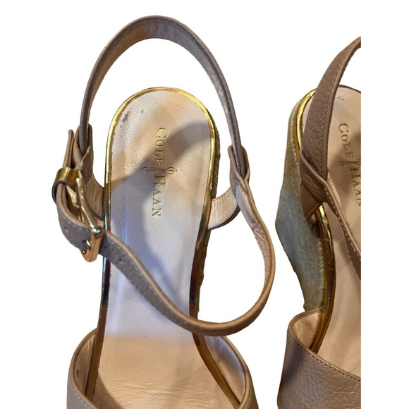 Cole Haan Heels Womens 8.5 B Hart Slingback Espadrille Wedge Beige Faux Leather - Picture 11 of 12